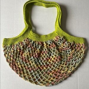 Green Pink and Multi Color Handmade Crochet market mesh Tote Bag